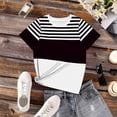 thumbnail image 5 of Lenpel T Shirts for Women Short Sleeve Crew Neck Striped Color Block T-Shirts Loose Tunic Blouses Trendy Casual Tee Tops, 5 of 6