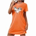 thumbnail image 4 of Sakmal Grande Taille Moomoo Chemises de Nuit pour Femmes Mignonnes Ultra Douces Halloween Robe de Maison Orange Col Rond Imprimé Fantôme Manches Courtes Courtes Chemises de Nuit P-2TG, 4 of 4