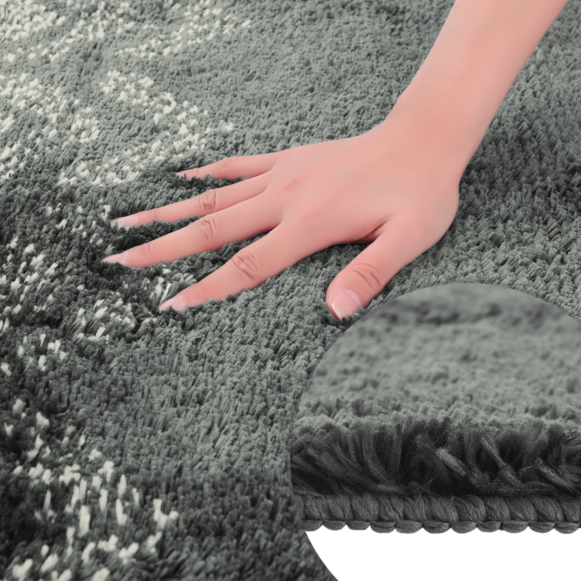 Unique Bargains 2 Pcs Geometric Patterns Bathroom Mats Absorbent Non-Slip Bath Rugs Dark Grey/Grey 20" x 32"