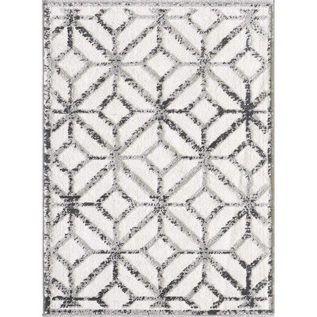 Central Oriental 1065.240.09 2 ft. 2 in. x 3 ft. Geometric Polypropylene & Polyester Plimyth Rectangle Area Rug, Grey & White