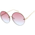 thumbnail image 2 of zeroUV Female Large Rimless Womens Fashion Oversize Gradient Two-Toned Lens Round Sunglasses 65mm (Gold / Pink Blue Fade) - 65mm, 2 of 4
