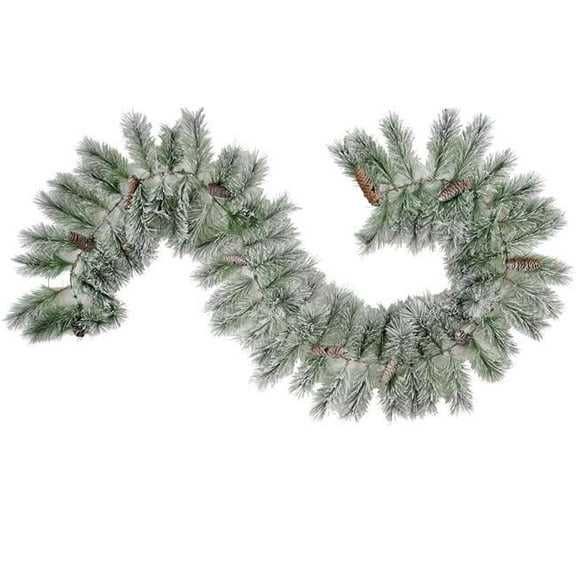 Admired by Nature GXW5946-SNOW 9 ft. Christmas Natural Pine Cone with Frosted Snow Garland 85 Tips