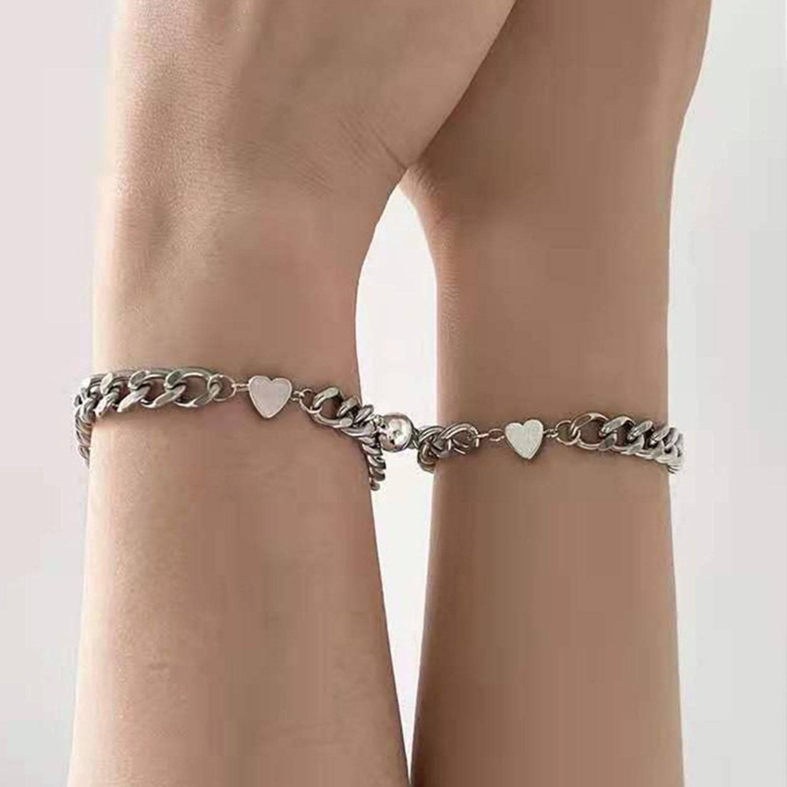 Couples and Friends Magnetic Heart Chain Link Bracelets in Gold