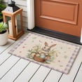 thumbnail image 5 of Rectangle Area Rug 2x3ft, Happy Easter Cute Bunny Egg Non-Slip Non-Shedding Floor Mat, Spring Floral Purple Grid on Flax Washable Sturdy Carpet for Living Room Bedroom Home Decor, 5 of 9