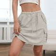 thumbnail image 6 of Cargo Skorts for Women Elastic Drawstring High Waisted Golf Hiking Skirt with 4 Pockets Casual Summer Athletic Skort,Light Gray,S, 6 of 10