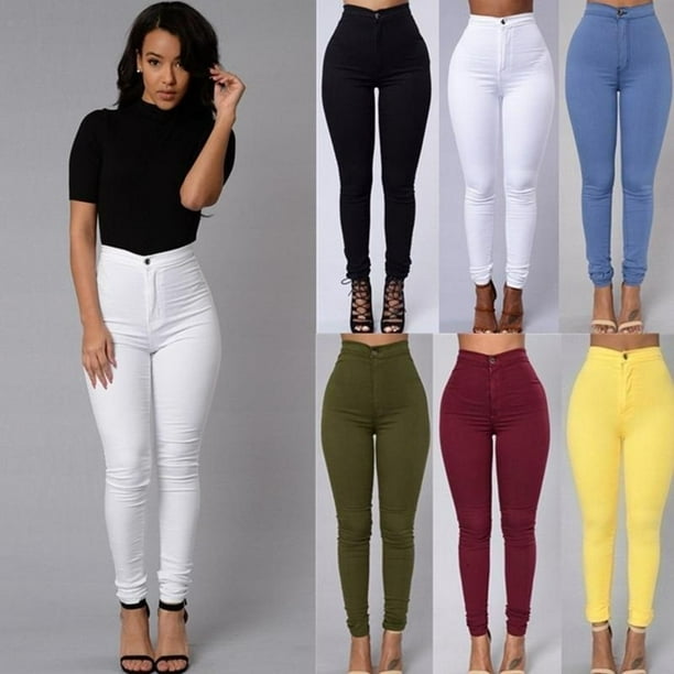 Women`s Elastic Denim Jean Pants Trousers Skinny Pencil High Waisted Woman  Jeans Femme