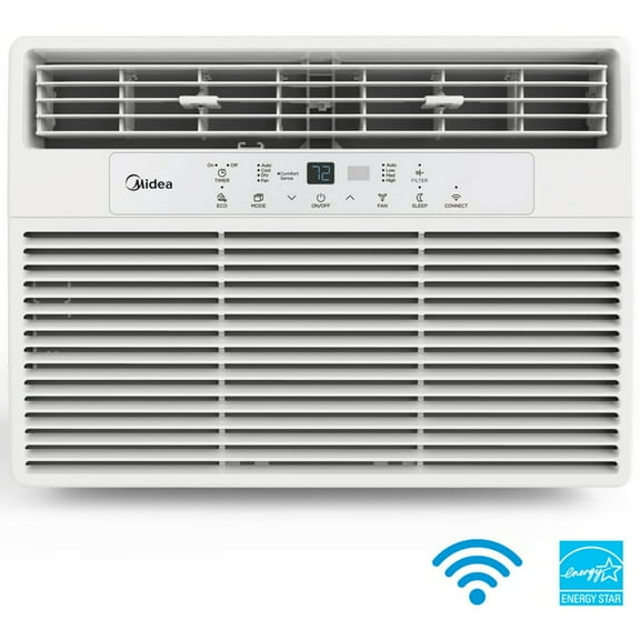 Midea 10,000 BTU 115V Smart Window Air Conditioner with ComfortSense Remote, Cools up to 550 Sq. Ft., White, MAW10S1WWT