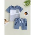 thumbnail image 3 of Toddler Baby Boy Clothes Set 6M 12M 18M 24M 3Y Short Sleeve Contrast T Shirt Tops Elastic Waist Shorts Cute Newborn Summer Outfit, 3 of 10