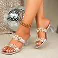 thumbnail image 3 of Dakaela Clear Heels for Women Pearl Two Strap Block Square Heel Sandals Open Toe Slip on Slides, 3 of 7