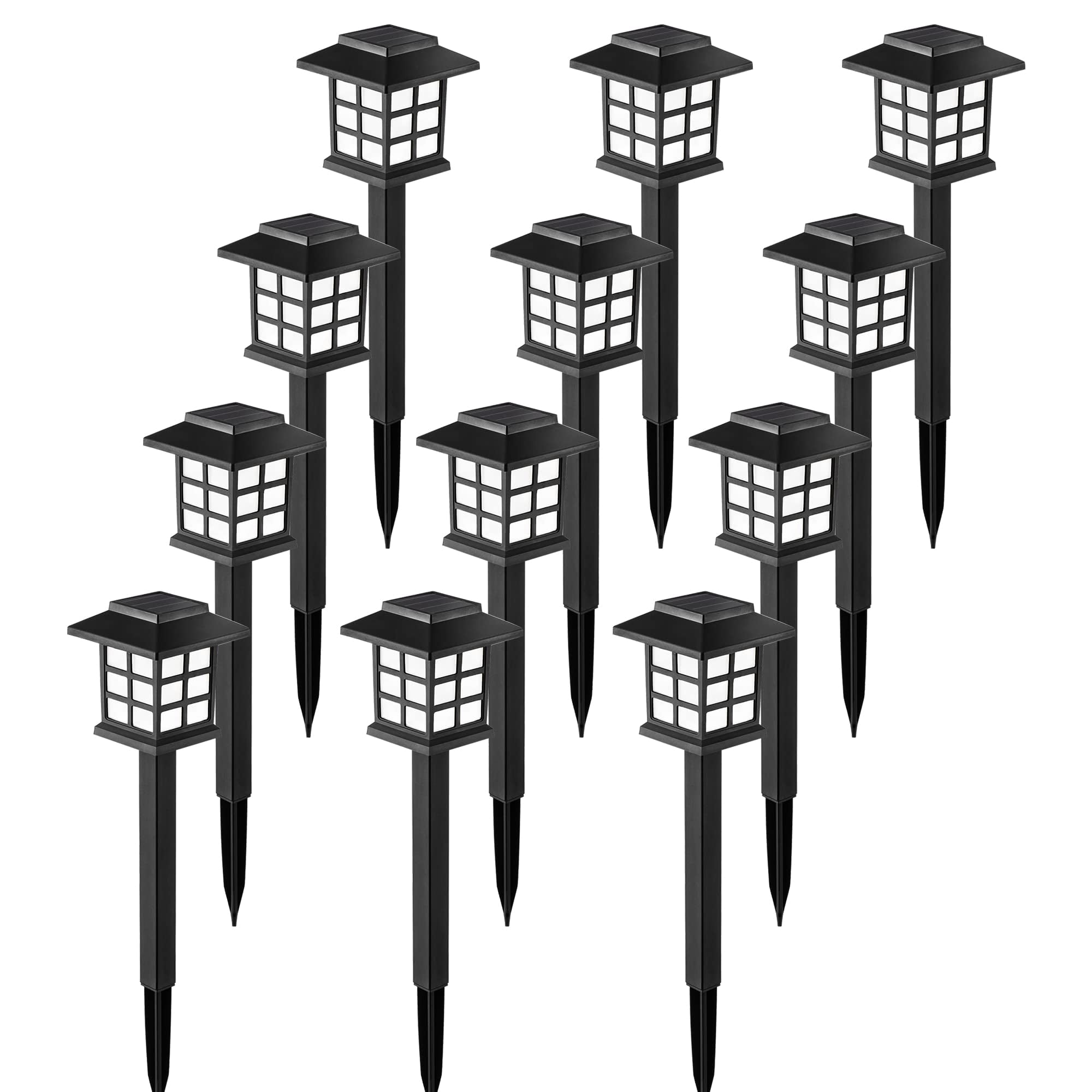 PUCACHI 12 Pack Solar Lights - IP65 Waterproof Outdoor LED Lights, 10 Hours Auto on/off for Garden and Driveway, Durable Landscape Lighting