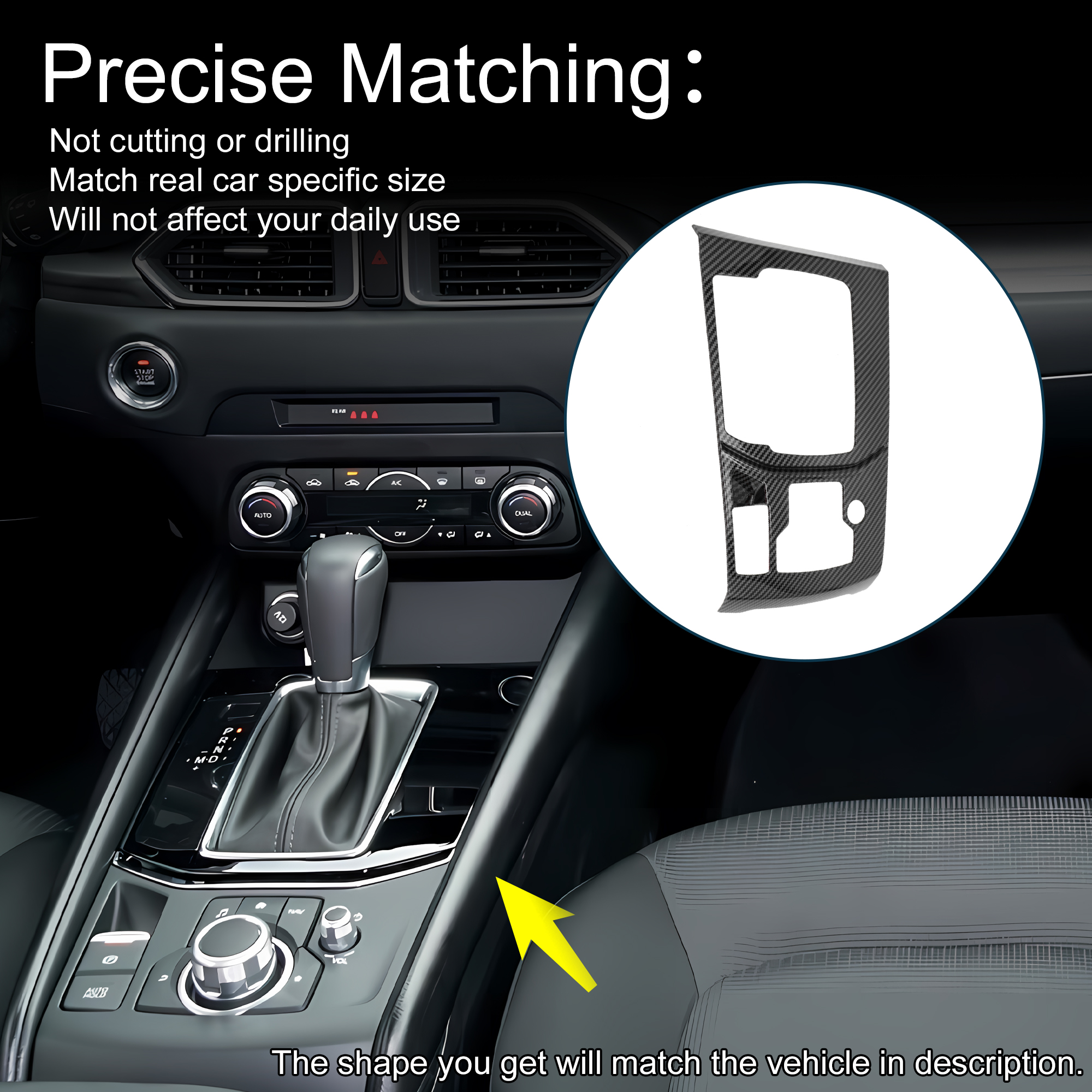 Unique Bargains Plastic Gear Shift Knob Button Cover for Mazda Cx5 2018-2025 Console Gear Panel Decal Trim Sticker Interior Accessories Carbon Fiber Black