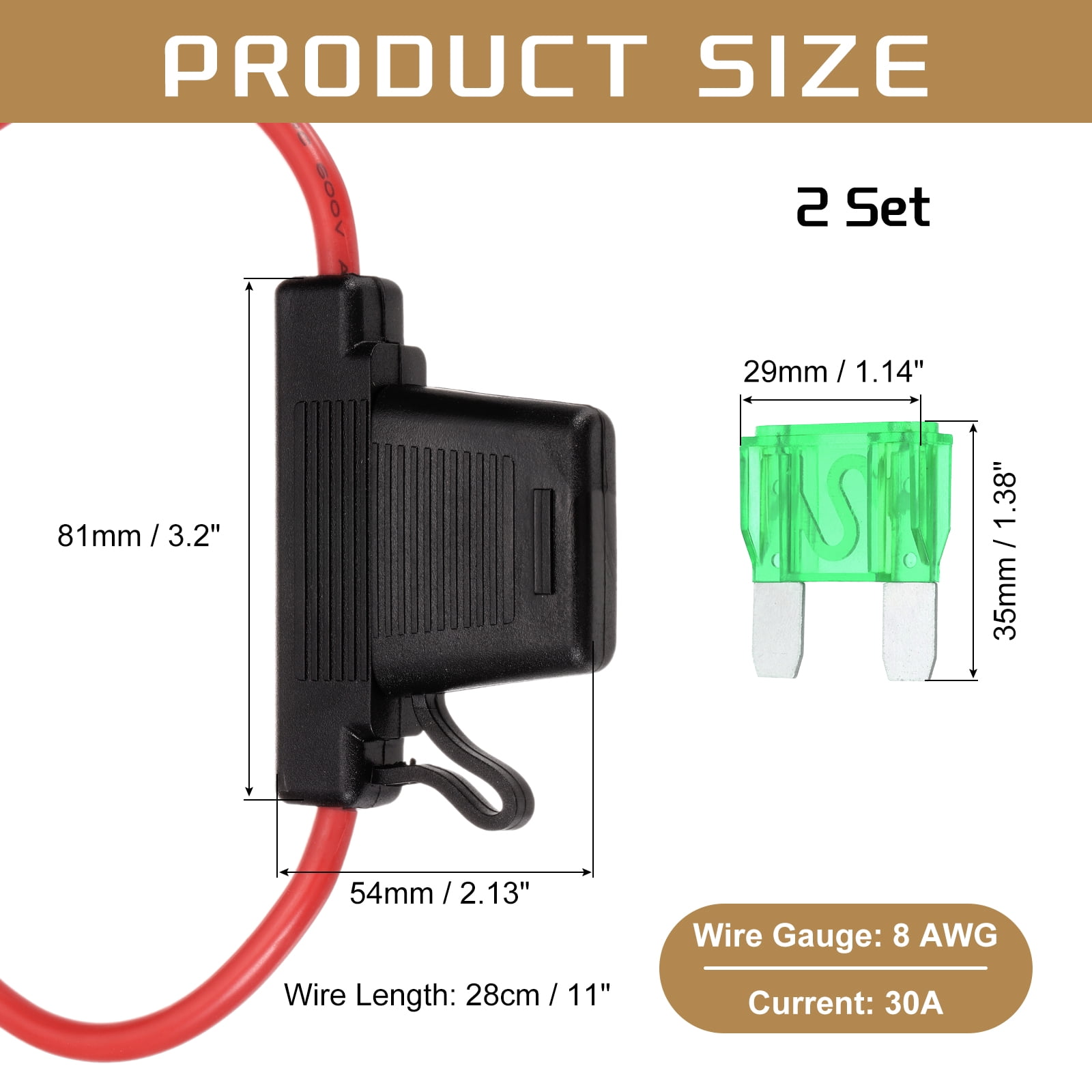 2 Pcs Inline Fuse Holder DC 32V 8 AWG Waterproof Blade Fuse Holder with 30A Fuse