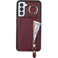 thumbnail image 4 of Samsung Galaxy S21 Case with Card Holder for Women, Samsung Galaxy S21 Phone Case Wallet with Credit Card with Ring Kickstand Zipper Slim Stand Case - Red Wine, 4 of 14