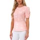 thumbnail image 4 of INSPIRAR CHIC Blusas de Mujer con Fruncidos Cuello Redondo Manga Corta Espalda con Abertura Floral L Rosa Blanco, 4 of 5
