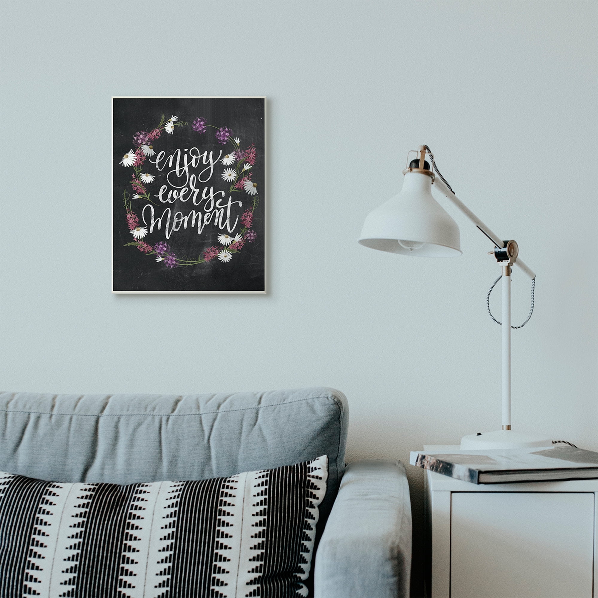 Stupell Industries Enjoy Every Moment Flower Wreath Textured Chalkboard Design Wall Plaque by House Fenway, 13" x 19", Wall Plaque