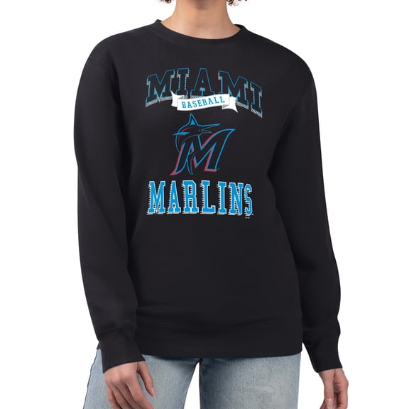 Women's G-III 4Her by Carl Banks Black Miami Marlins Team Logo Graphic Tri-Blend Fleece Pullover Sweatshirt