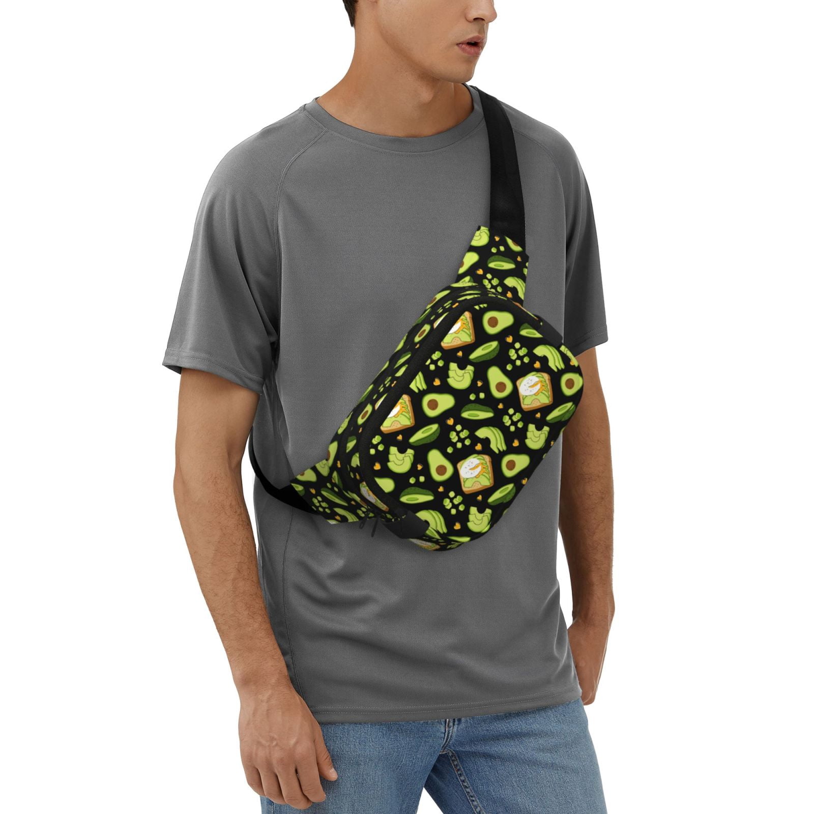 Fuzoiu Avocado Toast Print Unisex Square Double Layer Waist Bag,Crossbody Fanny Pack Travel Workout Accessory