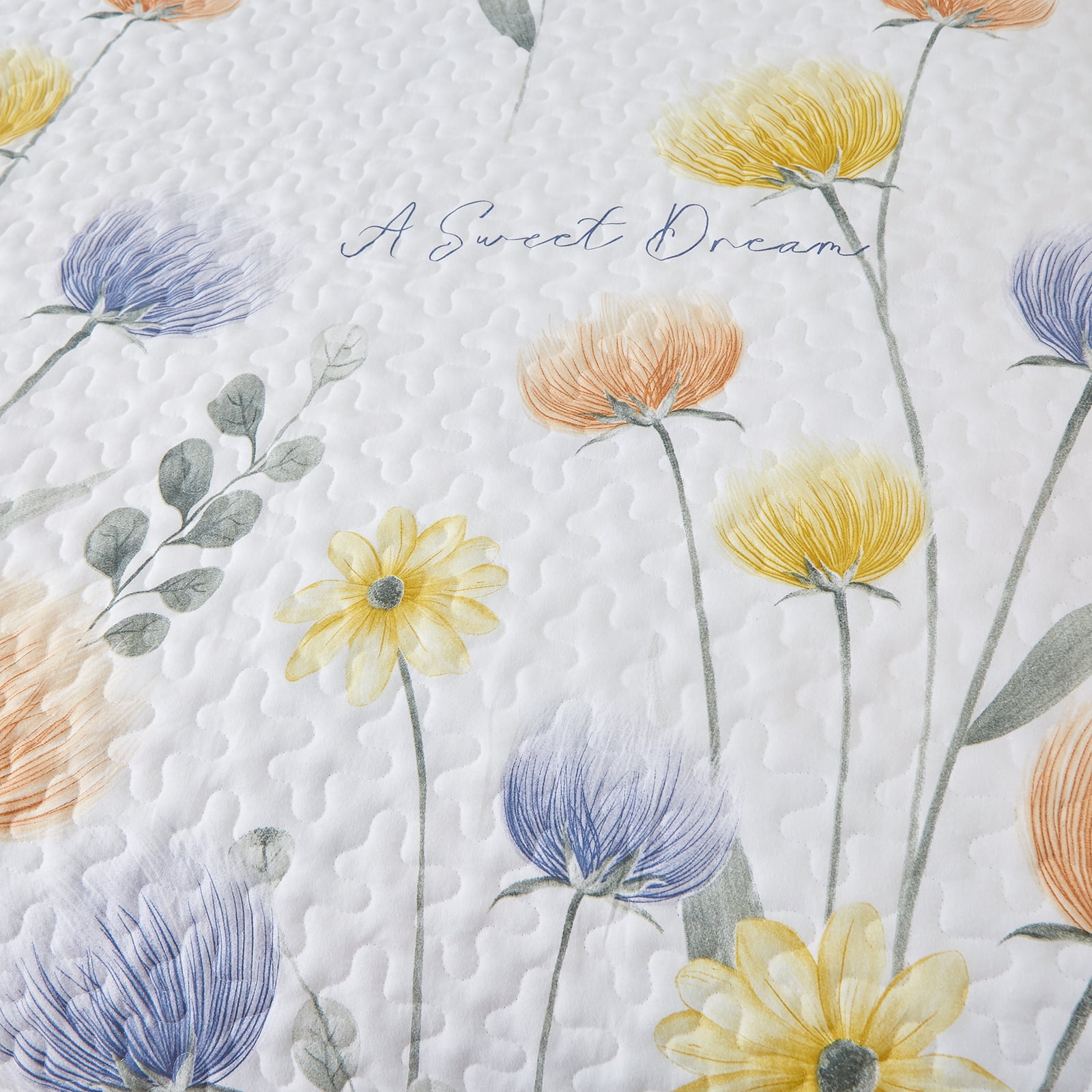 3 Pcs Blue Floral Quilt Set King Size, Bedspread Set Lightweight Coverlet for All Seasons(90"x104")