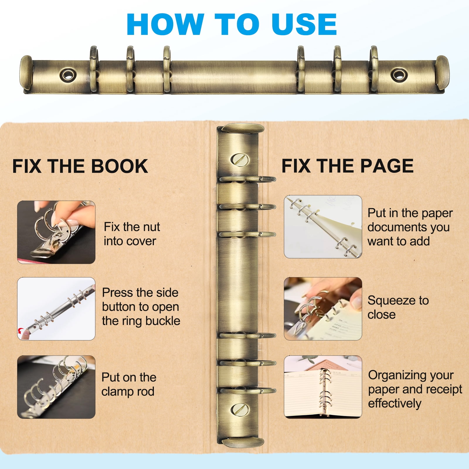 6 Holes Ring Binder, A5 Notebook 20mm Binder Mechanisms, Copper, 4 Set