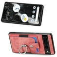 thumbnail image 4 of Compatible with Google Pixel 7 Pro, Classic Card Slots 360 Rotating Finger Ring Kickstand PU Leather + TPU Frame Magnetic Closure Back Case Cover for Google Pixel 7 Pro, Pink, 4 of 9