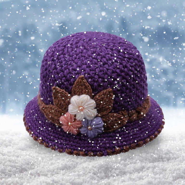 Wool Knit Cloche Hat with Flower Design, Stretchy One Size Fits Most Amazon.com: CEAeis Women main image 3