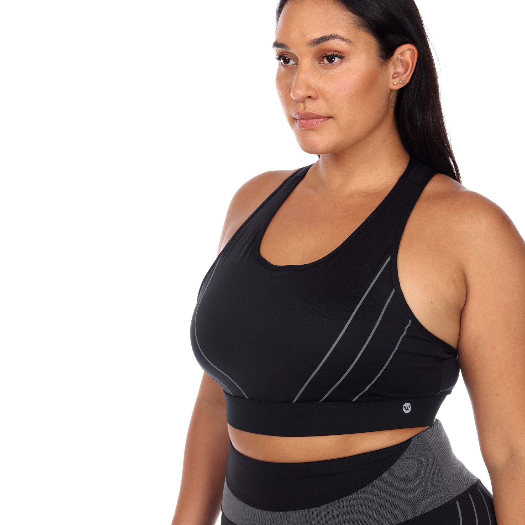 White Mark Women's Plus Size Cut Out Back Mesh Sports Bra
