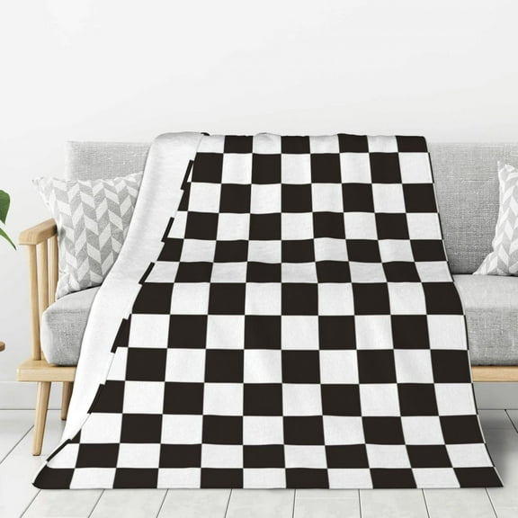 Fuzoiu Black and White Checkerboard Print Flannel Throw Blanket,Light Weight Warm Decorative,Throw Blanket Cover for Sofa, Couch, Bedroom,Travel-