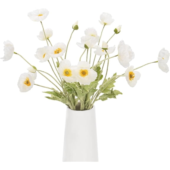 LQQBOX Artificial Poppy Flowers, 6 Pcs Faux Poppies with Stems for Floral Arrangements - Wedding, Home, Office, Party Table Centerpiece Decor (White)
