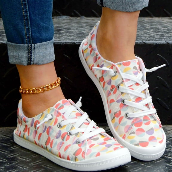 Willtoo Women Sneakers Slip On Low Top Canvas Casual Classic Comfort Flat Fashion Sneakers Printed Play Sneakers Lightweight Comfortable Sport Walking Shoe