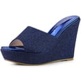 thumbnail image 1 of Sandalias de cuña Allegra K Brillo Plataforma Sin cordones Azul marino 39, 1 of 6