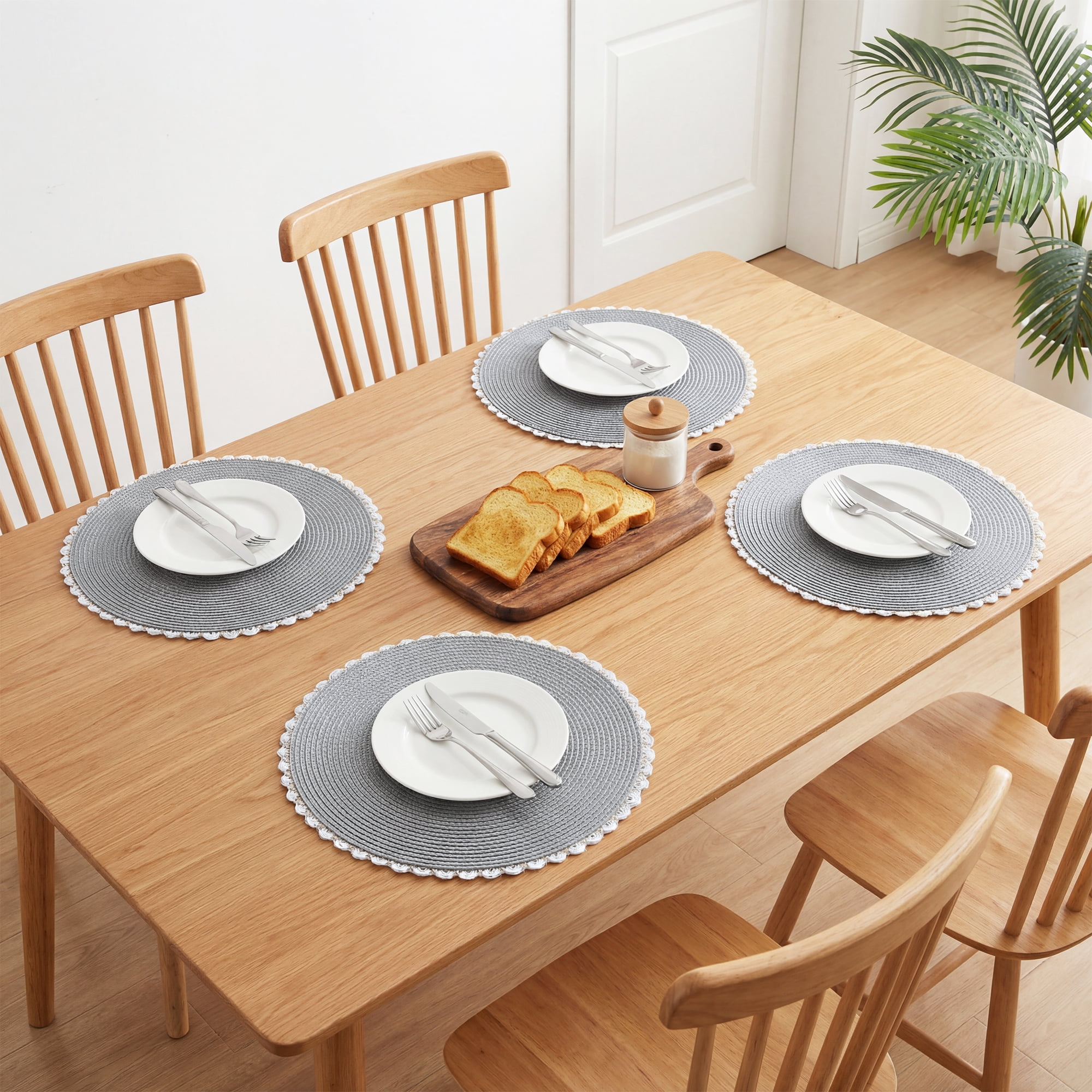 Unique Bargains Round Placemats Set of 6 Woven Table Mats Light Gray 15.7x15.7inch