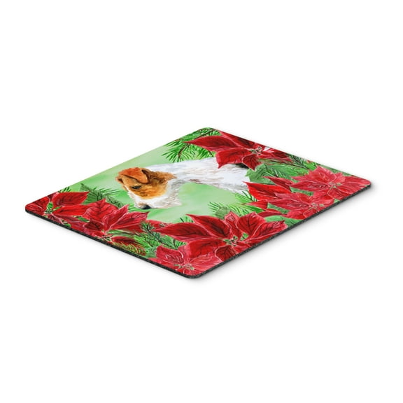 Fox Terrier Poinsettas Mouse Pad Hot Pad or Trivet