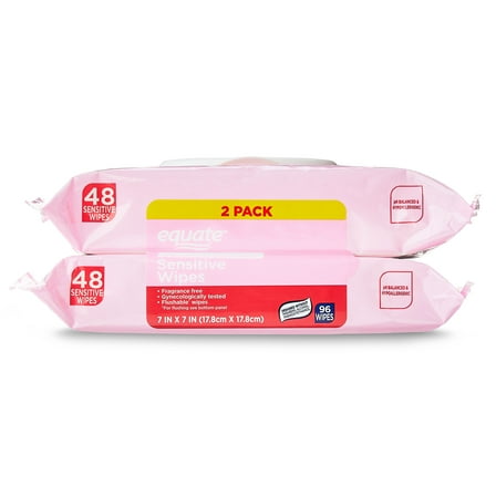 Equate Sensitive Wipes, Unscented, for Women's Health, 96 wipes
