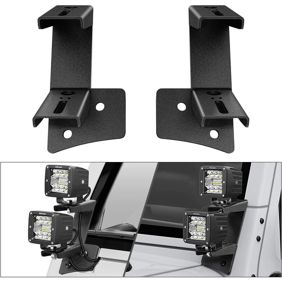 Nilight 2PCS Windshield Hinge Mounting Brackets Dual A-Pillar for Offroad LED Fog Light Work Led for 2007 2008 2009 2010 2011 2012 2013 2014 2015 2016 2017 Wrangler JK/JKU 2DR 4DR