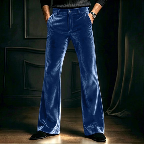 Qiyinn Men's Solid Color Velvet Pants with Elastic Drawstring Waist Casual Straight Leg Trousers for Men