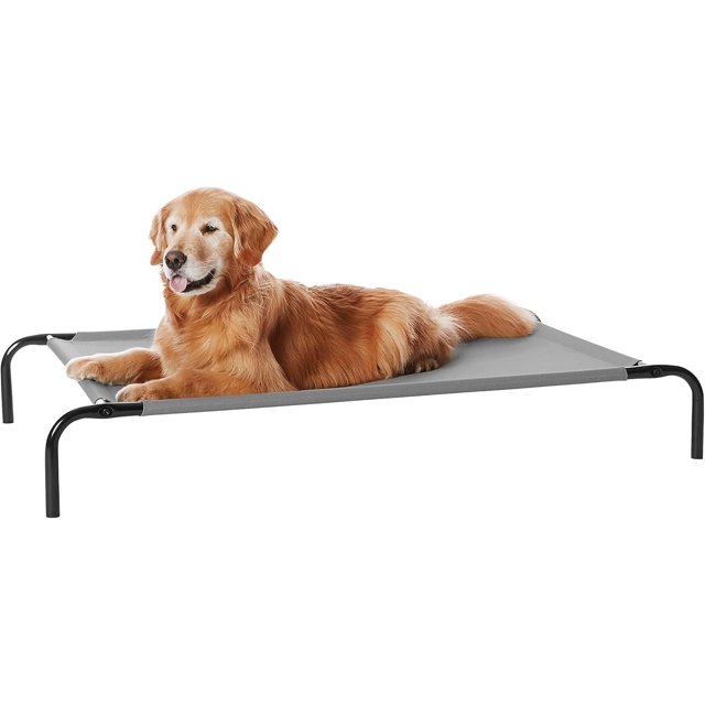 Cama elevada transpirable para perros con marco de metal para perros grandes, 130 x 79 x 20 cm, gris