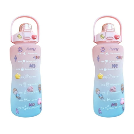 

2X 2000Ml Gradient Water Bottle Frosting Cup Capacity Water Bottle Anti Crack Sports Water Cup Pink