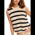 thumbnail image 1 of Suéter Tipo Camisa de Cuello Redondo, Holgado, Estilo Europeo y Estadounidense, con Rayas y Cuello Halter para Mujer Negro M, 1 of 3