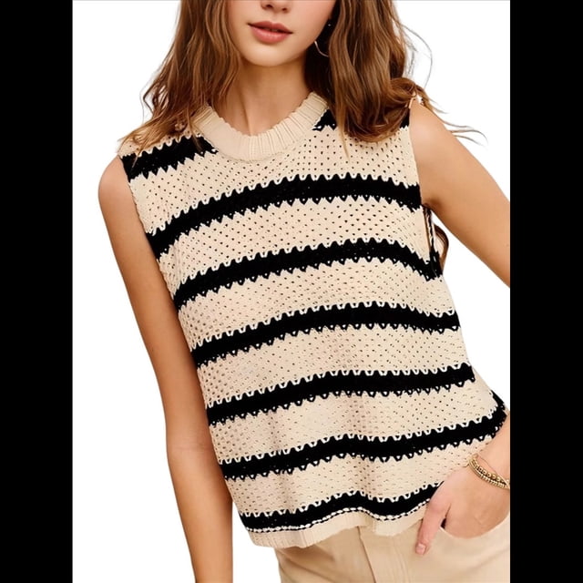 Suéter Tipo Camisa de Cuello Redondo, Holgado, Estilo Europeo y Estadounidense, con Rayas y Cuello Halter para Mujer Negro M