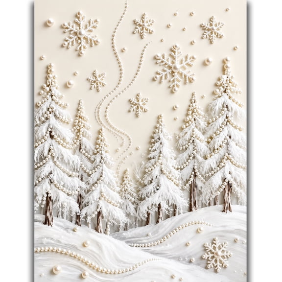 BYGFHLYW 5D DIY Pearl Diamond Painting Kit for Adults, Winter White Pine Snow Forest Pearl Diamond Art Set, 12 x 16 Inch