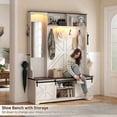 thumbnail image 4 of ChVans 75" Hall Tree with Mirror, LED Farmhouse Hall Tree with Bench and Shoe Storage, Hallway Tree w/ Sliding Barn Door, Umbrella Holder, Coat Rack for Entrance Entryway Mudroom, White, 4 of 10