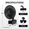 thumbnail image 4 of 6-Inch Clip Fan with 63 inches Cord,Monkey Fan,2-Speeds Control Mini Desk Fan,Manually Adjustable 90° Angles,15W,USB Powered Grow Tent Fan,Black, 4 of 8