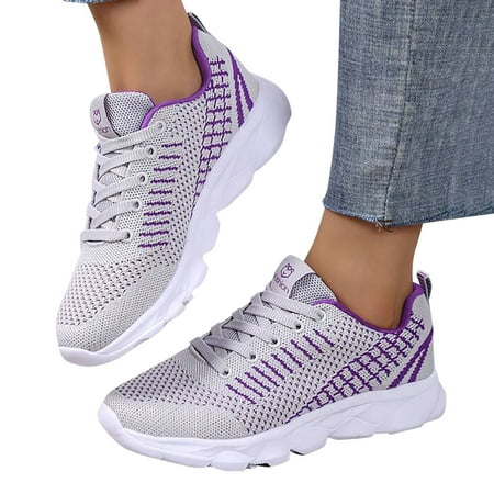 Fauean Sneakers for Women Lightweight Breathable Lace up Casual Shoes Fashion Sneakers Purple Size 39