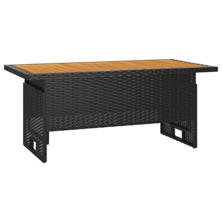 Anself Patio Table Black 39.4"x19.7"x16.9"/24.8" Solid Wood Acacia&Poly Rattan
