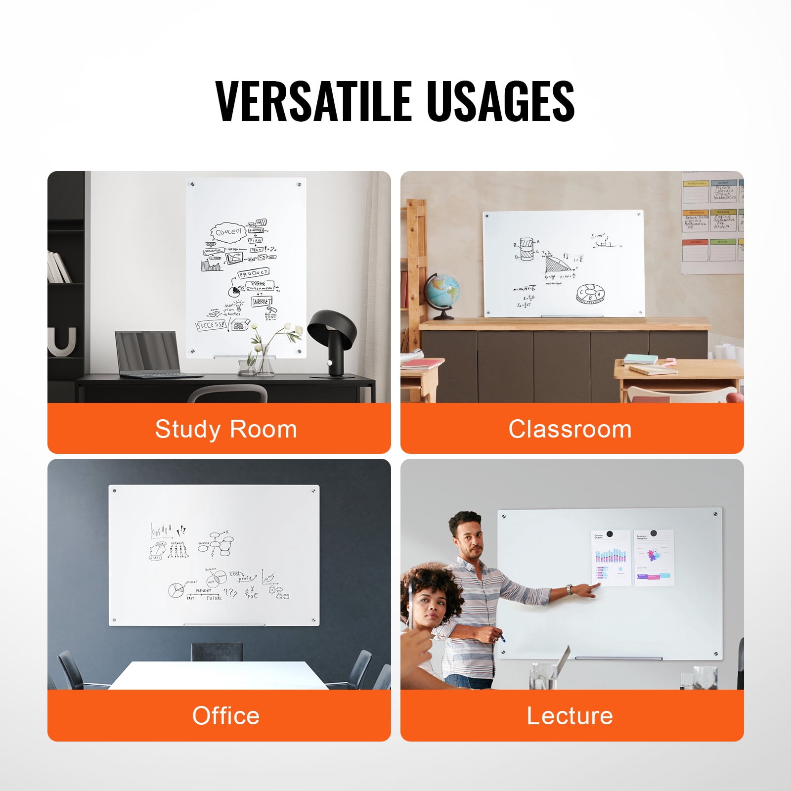 KFFKFF Glass Whiteboard with Magnetic Properties, 48"x32" Dry Erase Board, Frameless Large White Glassboard for Wall Mounting, Comes with a Tray for Markers, a Whiteboard Eraser and a Pair of Markers
