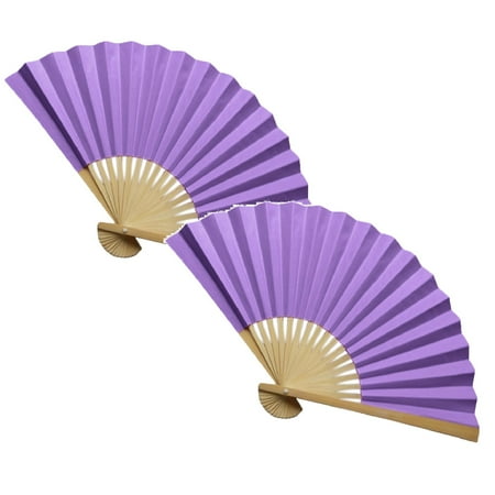 

YUEHAO Chinese Style Hand Held Fan Bamboo Paper Folding Fan Party Wedding Decor Fan with Clip for *2PCS