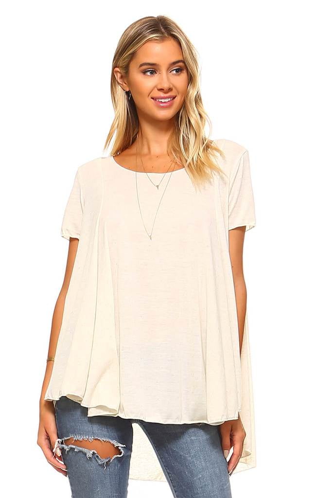 Simplicitie Womens Short Sleeve Loose Fit Flare Flowy T Shirt Tunic