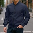 thumbnail image 2 of dGslk Men's Lightweight Bomber Jacket Casual Zip Up Windproof Outerwear Classic Stand Collar Flight Jacket Dark Blue XL, 2 of 2