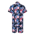 thumbnail image 3 of JYYYBF Men's 2 Pcs Beach Set Leaves/Flower Print Short Sleeve Holiday Hawaii Shirts Tops Casual Elastic Waist Shorts Summer Outfits, 3 of 6