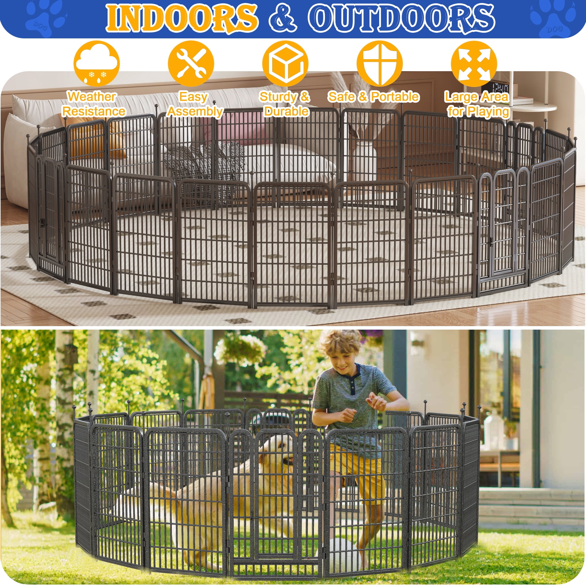 Dog Playpen Outdoor, 32" Height*24Panels Dog Fence with Anti-Rust Paint Finish for Large/Medium/Small Dogs, Portable Pet Playpen for Puppy Yard, Camping Play